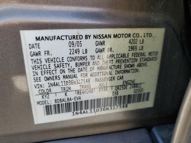 Photo 10 from auction – 2006 NISSAN ALTIMA with VIN 1N4AL11D36N317548