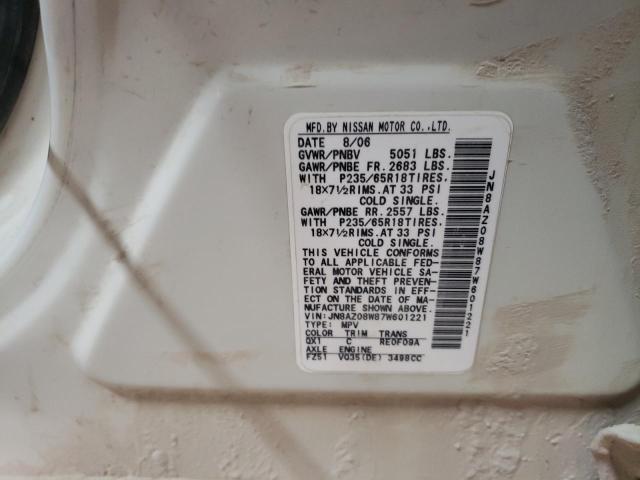 Photo 10 from auction – 2007 NISSAN MURANO SL with VIN JN8AZ08W87W601221