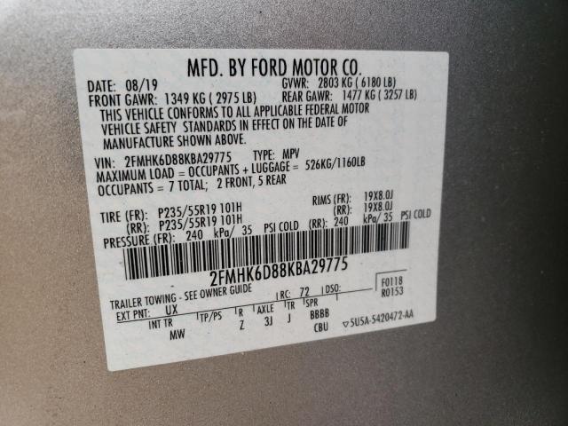 Photo 10 from auction – 2019 FORD FLEX LIMIT with VIN 2FMHK6D88KBA29775