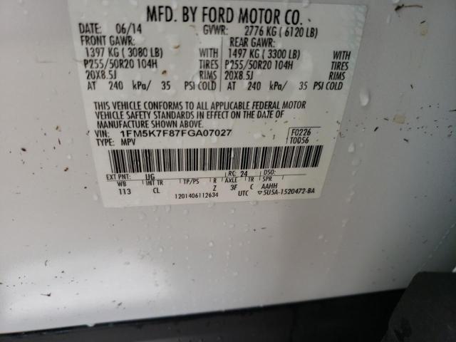 Photo 10 from auction – 2015 FORD EXPLORER L with VIN 1FM5K7F87FGA07027