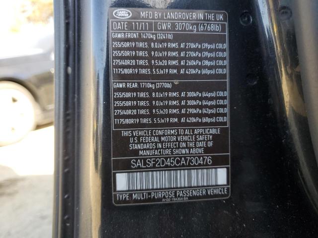 Photo 10 from auction – 2012 LAND ROVER RANGE ROVE with VIN SALSF2D45CA730476