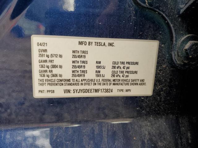 Photo 10 from auction – 2021 TESLA MODEL Y with VIN 5YJYGDEE7MF173824