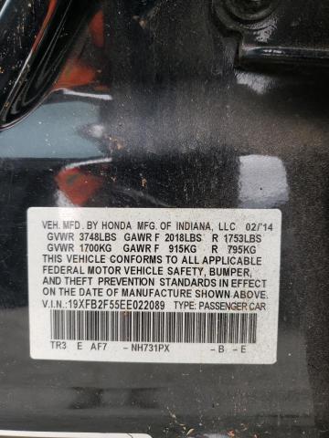 Photo 10 from auction – 2014 HONDA CIVIC LX with VIN 19XFB2F55EE022089