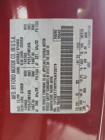 Photo 10 from auction – 2000 FORD F150 with VIN 1FTRX17W9YNA93019