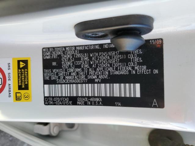 Photo 10 from auction – 2010 TOYOTA HIGHLANDER with VIN 5TDZK3EHXAS003777