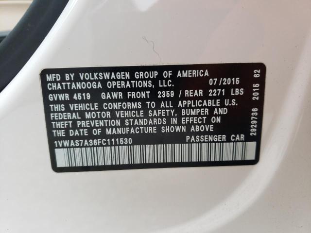 Photo 10 from auction – 2015 VOLKSWAGEN PASSAT S with VIN 1VWAS7A36FC111530