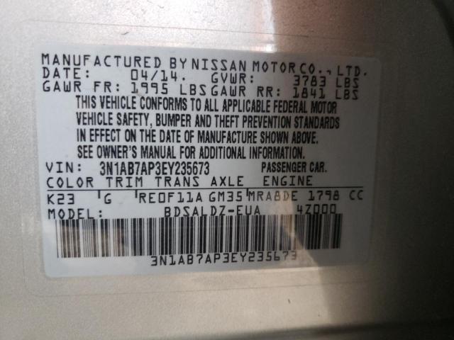 Photo 10 from auction – 2014 NISSAN SENTRA S with VIN 3N1AB7AP3EY235673