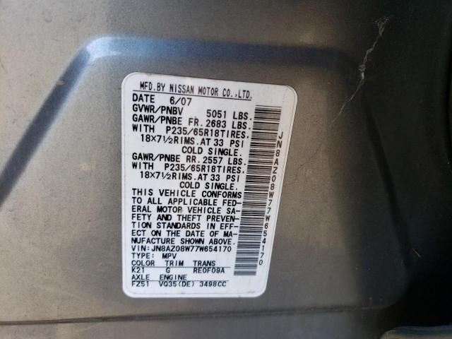 Photo 10 from auction – 2007 NISSAN MURANO with VIN JN8AZ08W77W654170