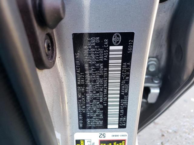 Photo 10 from auction – 2022 TOYOTA CAMRY SE with VIN 4T1G11AK2NU621978