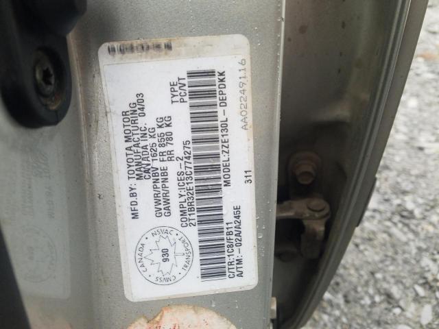 Photo 9 from auction – 2003 TOYOTA COROLLA CE with VIN 2T1BR32E13C774275