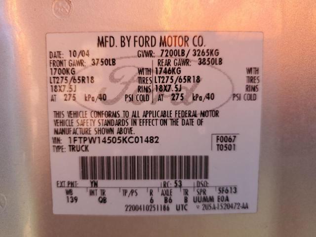 Photo 10 from auction – 2005 FORD F150 SUPER with VIN 1FTPW14505KC01482