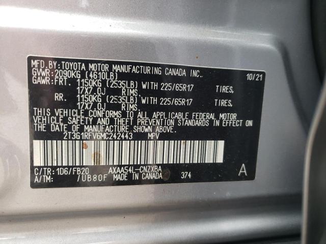 Photo 10 from auction – 2021 TOYOTA RAV4 LE with VIN 2T3G1RFV6MC242443