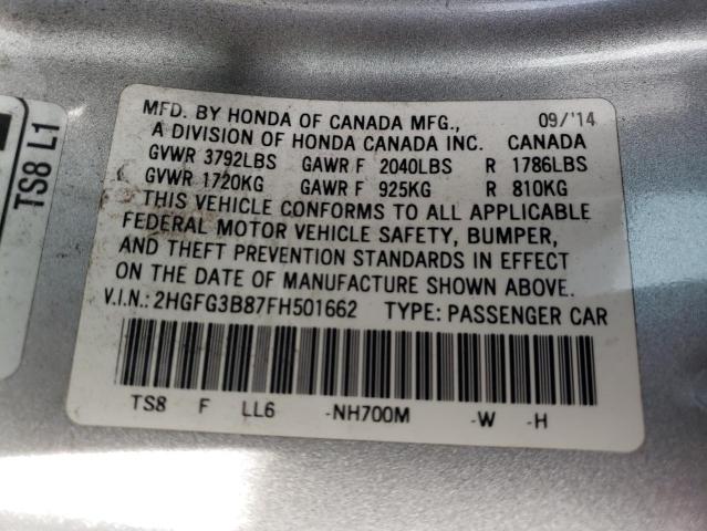 Photo 10 from auction – 2015 HONDA CIVIC EX with VIN 2HGFG3B87FH501662