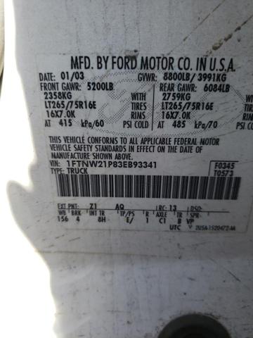 Photo 10 from auction – 2003 FORD F250 SUPER with VIN 1FTNW21P83EB93341