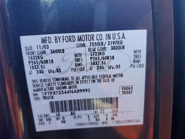 Photo 10 from auction – 2004 FORD F150 with VIN 1FTPX12544NA89993