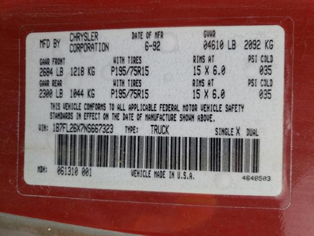 Photo 10 from auction – 1992 DODGE DAKOTA with VIN 1B7FL26X7NS667323