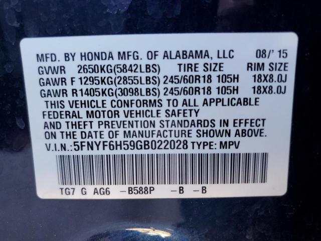 Photo 10 from auction – 2016 HONDA PILOT EXL with VIN 5FNYF6H59GB022028