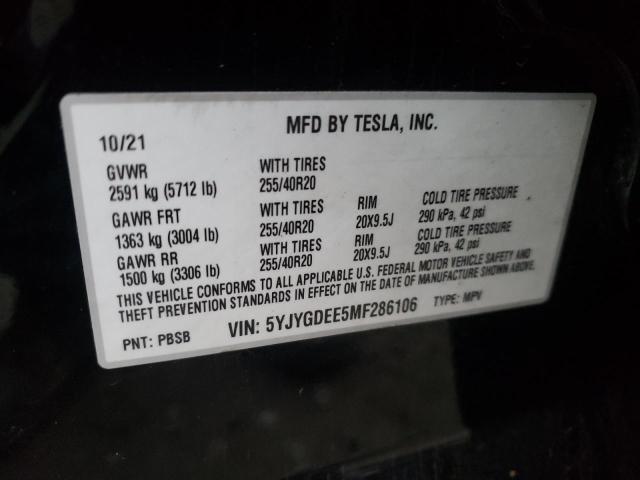 Foto 10 de la subasta – 2021 TESLA MODEL Y con VIN 5YJYGDEE5MF286106