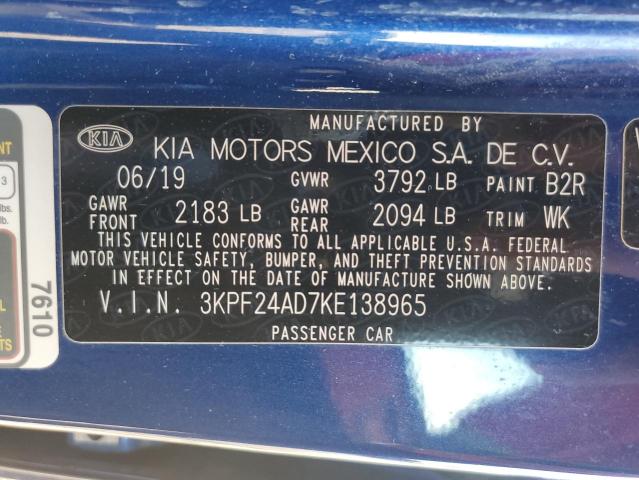 Photo 10 from auction – 2019 KIA FORTE FE with VIN 3KPF24AD7KE138965