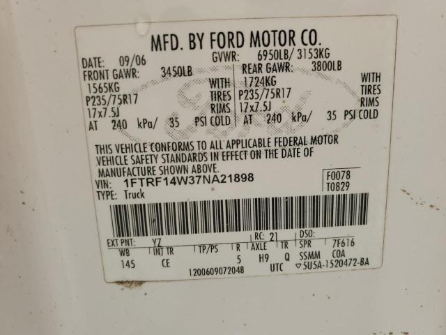 Photo 10 from auction – 2007 FORD F150 with VIN 1FTRF14W37NA21898
