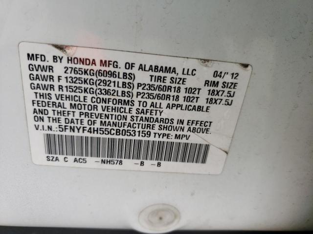 Photo 10 from auction – 2012 HONDA PILOT EXL with VIN 5FNYF4H55CB053159