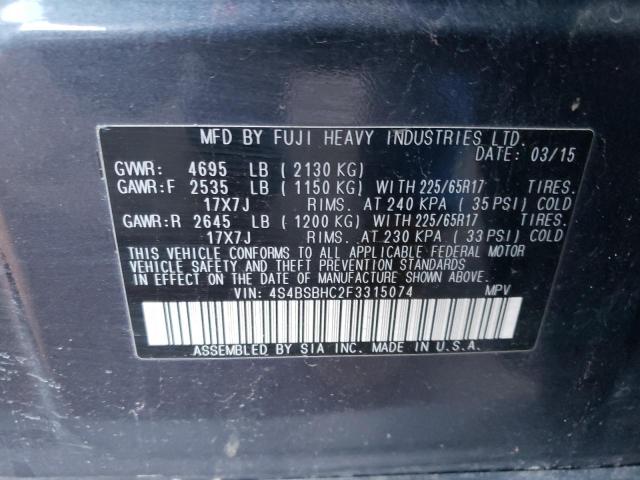 Photo 10 from auction – 2015 SUBARU OUTBACK with VIN 4S4BSBHC2F3315074