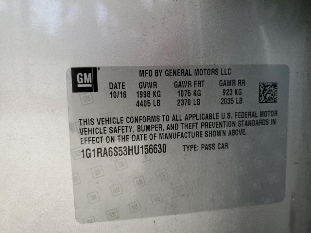 Photo 10 from auction – 2017 CHEVROLET VOLT LT with VIN 1G1RA6S53HU156630