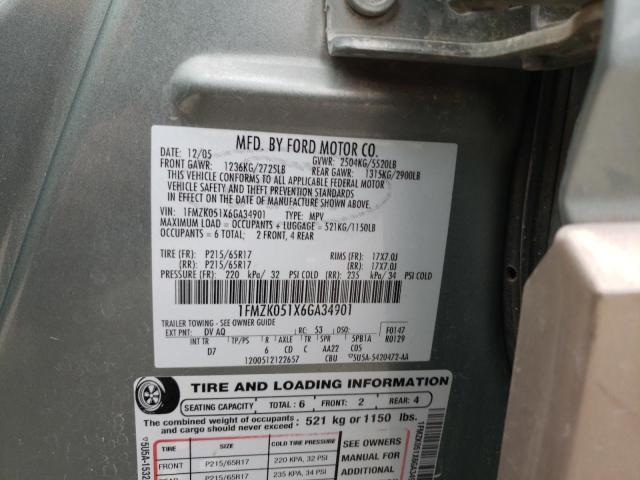 Photo 10 from auction – 2006 FORD FREESTYLE with VIN 1FMZK051X6GA34901
