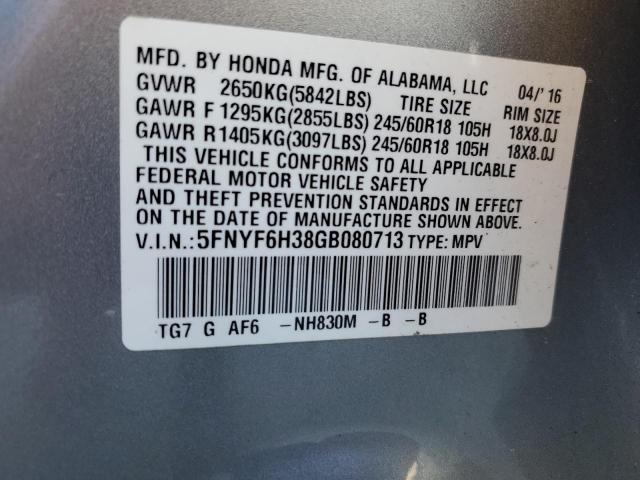 Zdjęcie 10 z aukcji – 2016 HONDA PILOT EX z VIN 5FNYF6H38GB080713