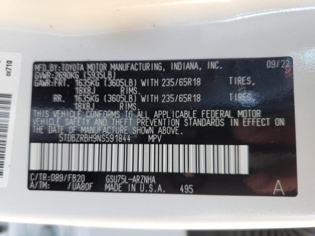 Photo 10 from auction – 2022 TOYOTA HIGHLANDER with VIN 5TDBZRBH9NS591844