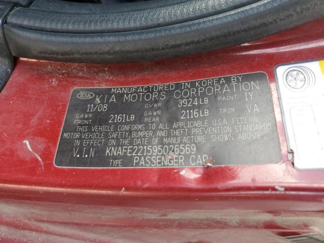 Photo 10 from auction – 2009 KIA SPECTRA EX with VIN KNAFE221595026569