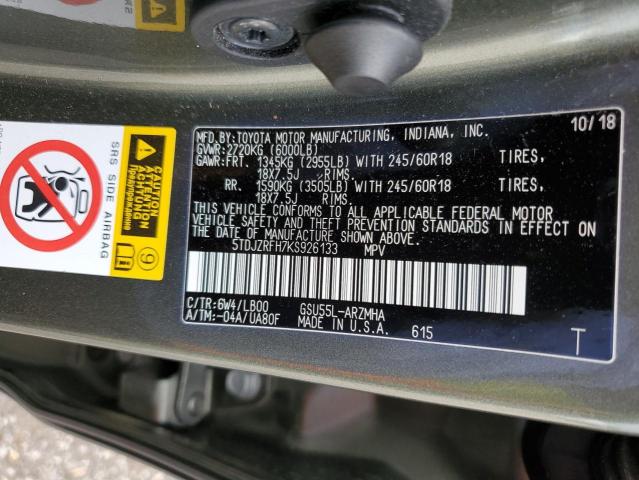 Photo 10 from auction – 2019 TOYOTA HIGHLANDER with VIN 5TDJZRFH7KS926133