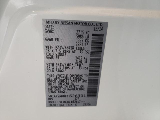 Photo 10 from auction – 2015 NISSAN PATHFINDER with VIN 5N1AR2MM0FC626301