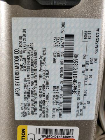 Photo 10 from auction – 2017 FORD FUSION SE with VIN 3FA6P0HD1HR185948