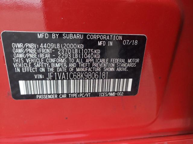 Photo 10 from auction – 2019 SUBARU WRX PREMIU with VIN JF1VA1C68K9806181