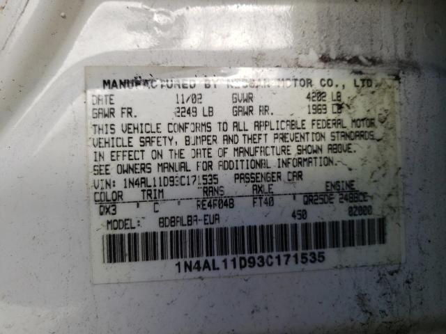 Photo 10 from auction – 2003 NISSAN ALTIMA BAS with VIN 1N4AL11D93C171535