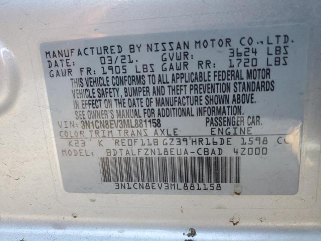 Photo 10 from auction – 2021 NISSAN VERSA SV with VIN 3N1CN8EV3ML881158