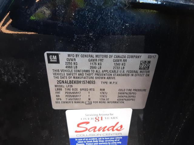 Photo 10 from auction – 2017 CHEVROLET EQUINOX LS with VIN 2GNALBEK8H1574693