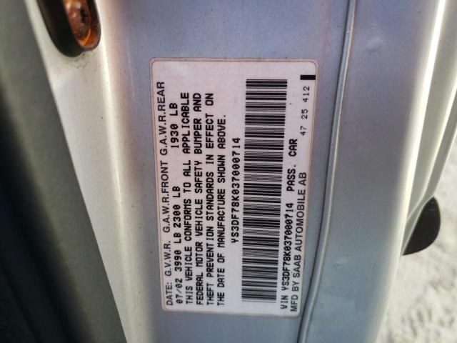 Photo 10 from auction – 2003 SAAB 9-3 SE with VIN YS3DF78K037000714