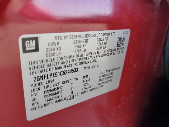 Photo 10 from auction – 2012 CHEVROLET EQUINOX LT with VIN 2GNFLPE51C6244533