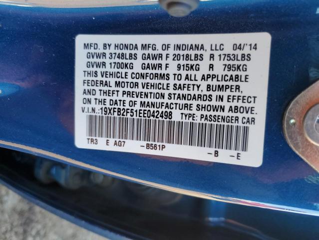 Photo 10 from auction – 2014 HONDA CIVIC LX with VIN 19XFB2F51EE042498