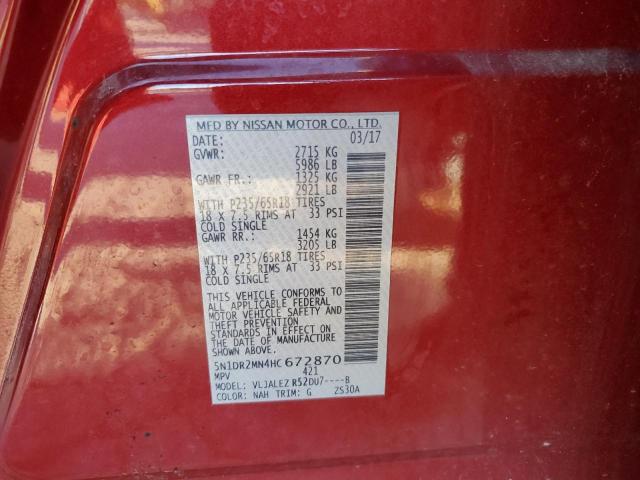 Photo 10 from auction – 2017 NISSAN PATHFINDER with VIN 5N1DR2MN4HC672870