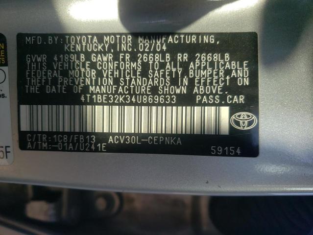 Photo 10 from auction – 2004 TOYOTA CAMRY LE with VIN 4T1BE32K34U869633