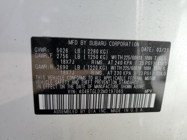 Photo 10 from auction – 2021 SUBARU OUTBACK ON with VIN 4S4BTGLD2M3197065