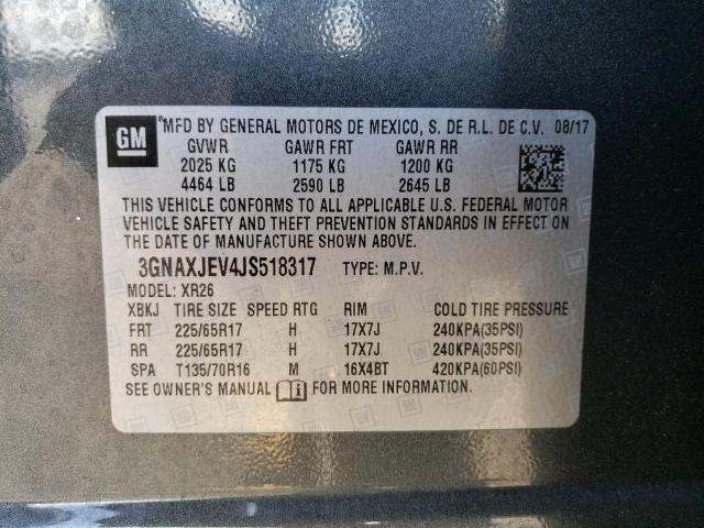 Photo 10 from auction – 2018 CHEVROLET EQUINOX LT with VIN 3GNAXJEV4JS518317