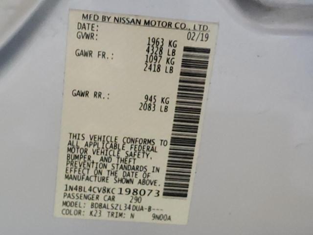 Photo 10 from auction – 2019 NISSAN ALTIMA SR with VIN 1N4BL4CV8KC198073