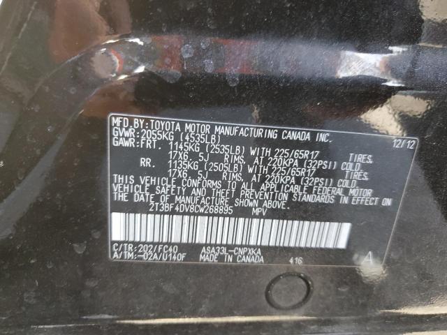 Photo 10 from auction – 2012 TOYOTA RAV4 with VIN 2T3BF4DV8CW268895