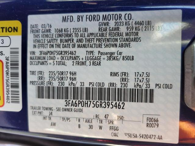Photo 10 from auction – 2016 FORD FUSION SE with VIN 3FA6P0H75GR395462