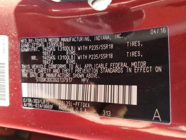 Photo 10 from auction – 2016 TOYOTA SIENNA XLE with VIN 5TDDK3DC0GS137917