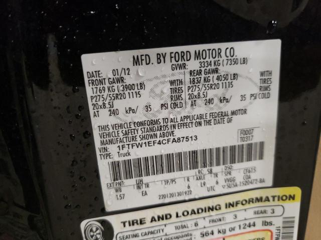 Photo 10 from auction – 2012 FORD F150 SUPER with VIN 1FTFW1EF4CFA87513